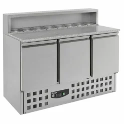 Pizzatisch mit GN-Aufsatz – 3 Türen, Granit-Arbeitsplatte, Breite 1368mm
