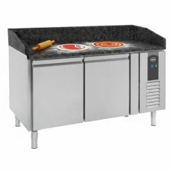 Pizzatisch mit 2 Türen, schwarze Granit-Arbeitsplatte, Breite 1510mm