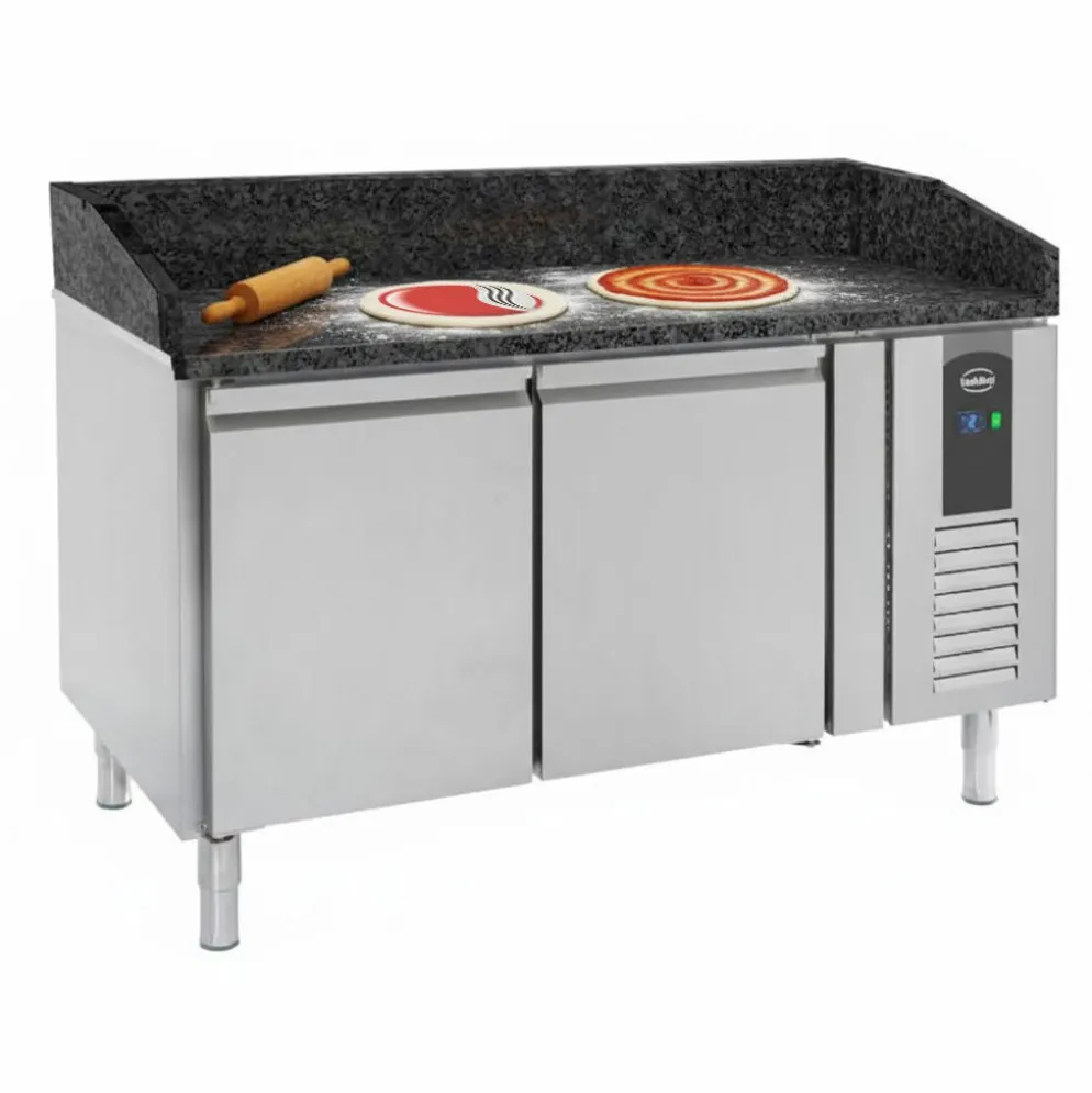 Pizzatisch mit 2 Türen, schwarze Granit-Arbeitsplatte, Breite 1510mm
