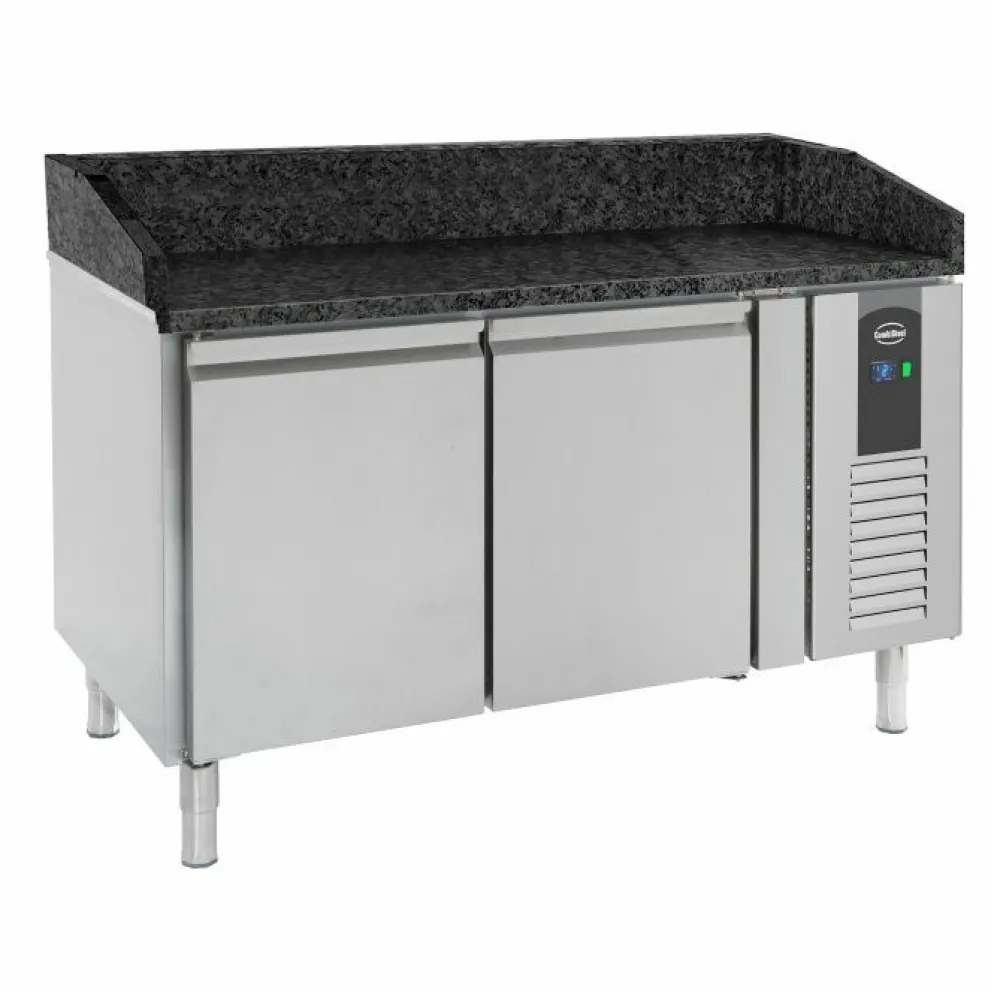 Pizzatisch mit 2 Türen, schwarze Granit-Arbeitsplatte, Breite 1510mm