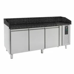 Pizzatisch mit 3 Türen, schwarzer Granit-Arbeitsplatte, Breite 2025mm