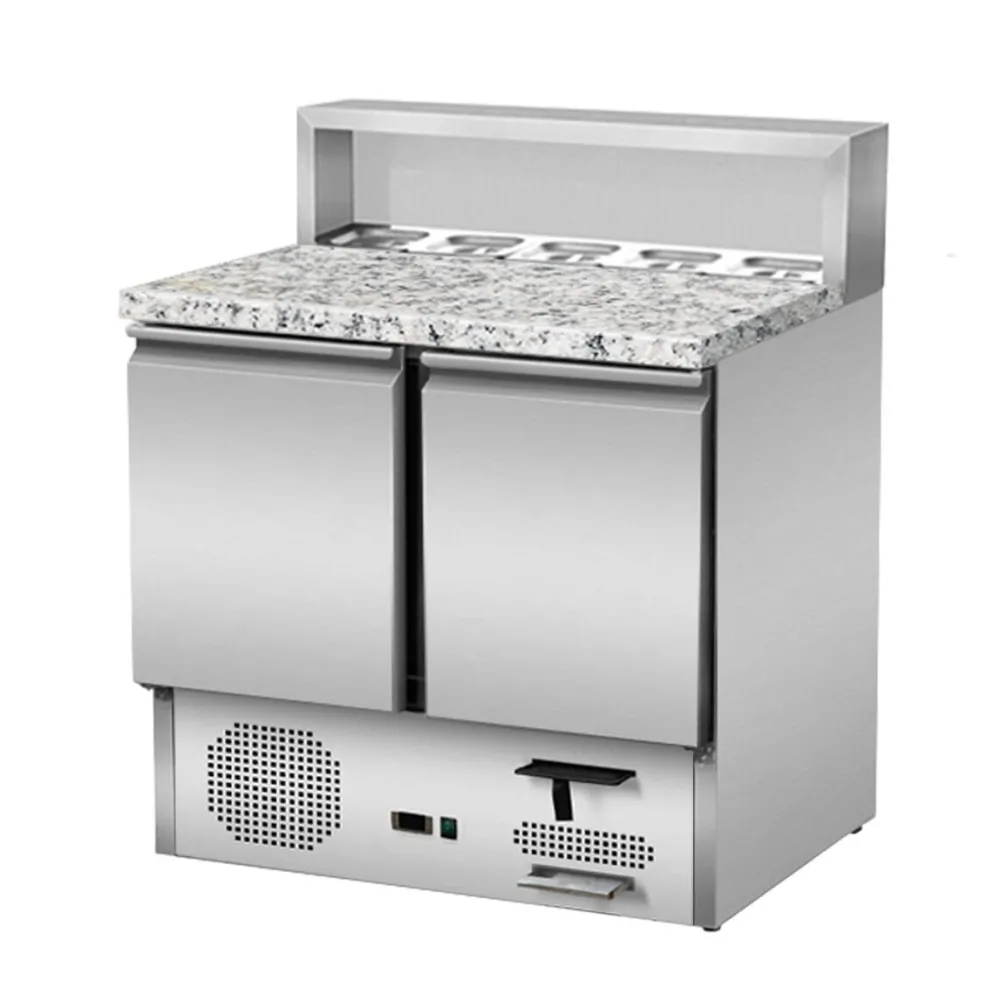Pizzatisch Pizzasaladette 2-türig, Granitarbeitsfläche, 5x GN1/6, Breite 900 mm
