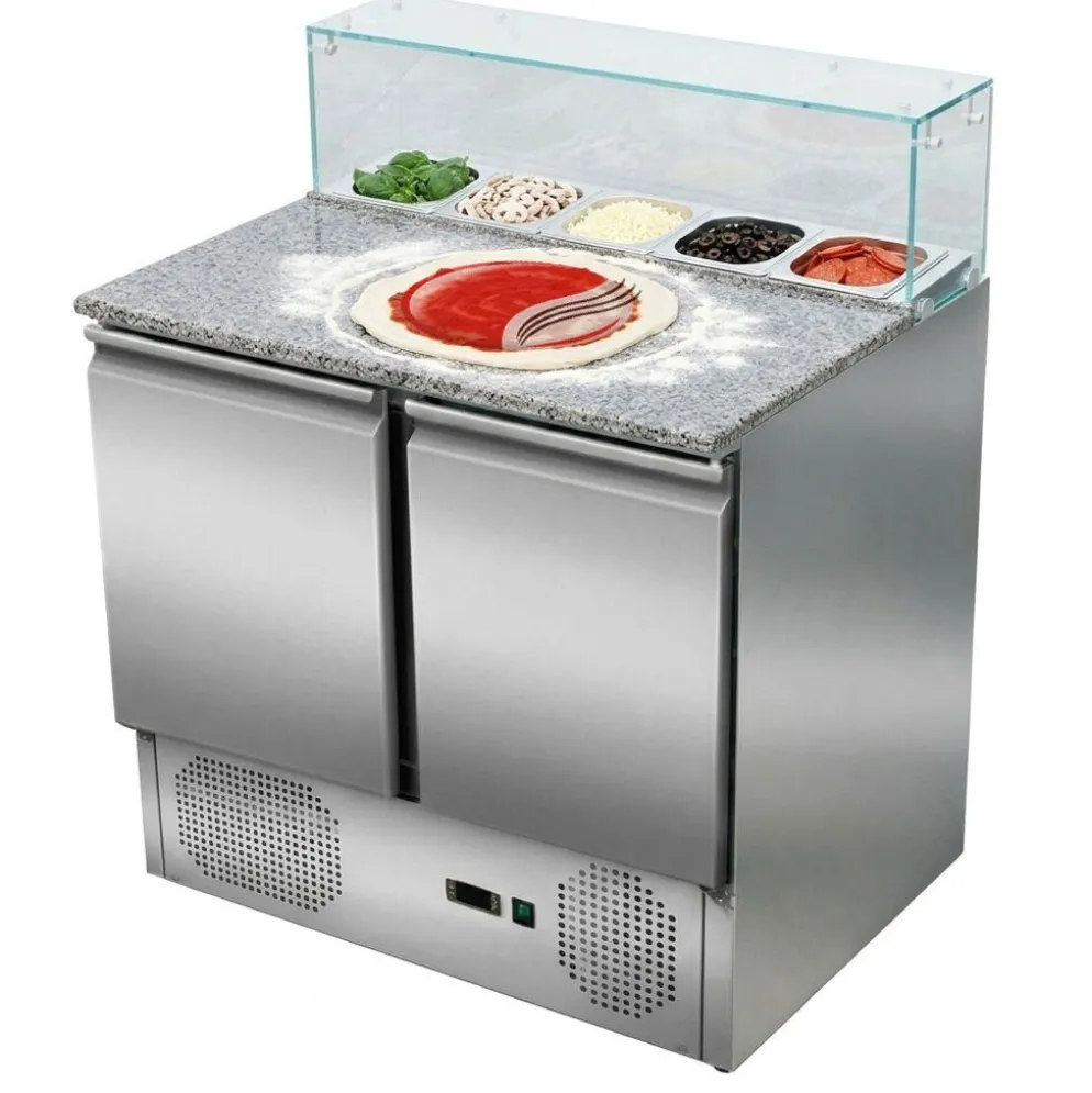 Pizzatisch Pizzasaladette 2-türig, Granitarbeitsfläche, 5x GN1/6, 900mm Breite