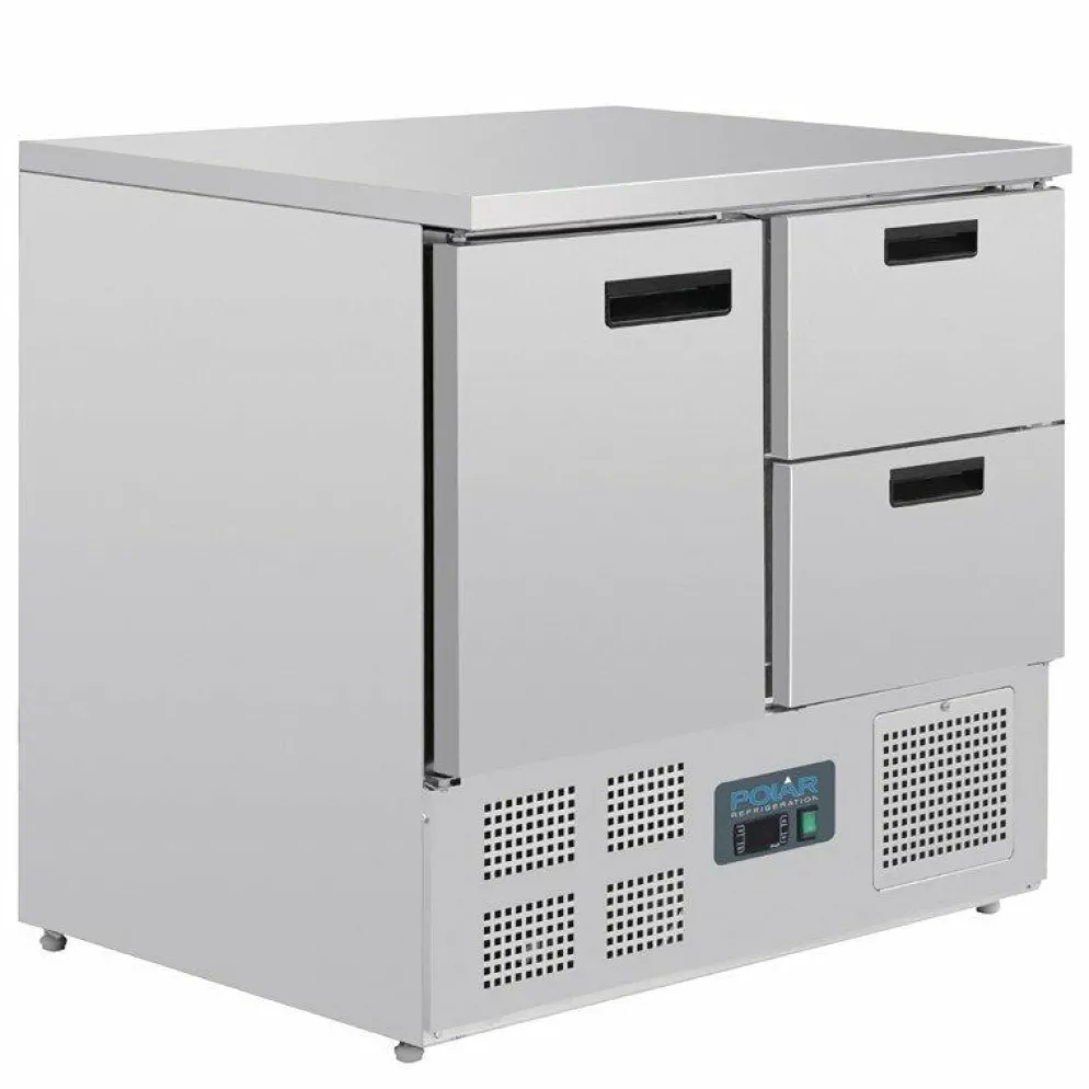 POLAR Kühltisch 1-türig mit 2 Schubladen 240L, 900x700x880 mm