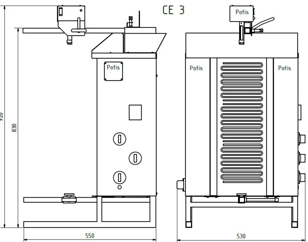 POTIS CE3 Ceran Elektro Gyrosgrill Dönergrill Kebabgrill 30 kg, Höhe 920 mm