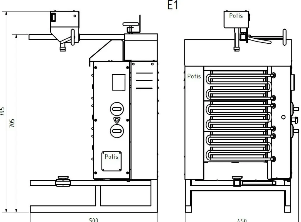 POTIS E1 Elektro Gyrosgrill Dönergrill Kebabgrill 15 kg, Höhe 795 mm