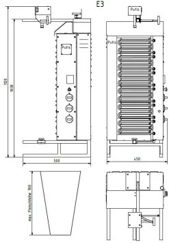 POTIS E3 Elektro Gyrosgrill Dönergrill Kebabgrill 50 kg, Höhe 1120 mm
