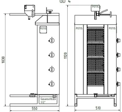 POTIS GD4 Gyrosgrill Dönergrill Kebabgrill 70 kg, "ERDGAS"