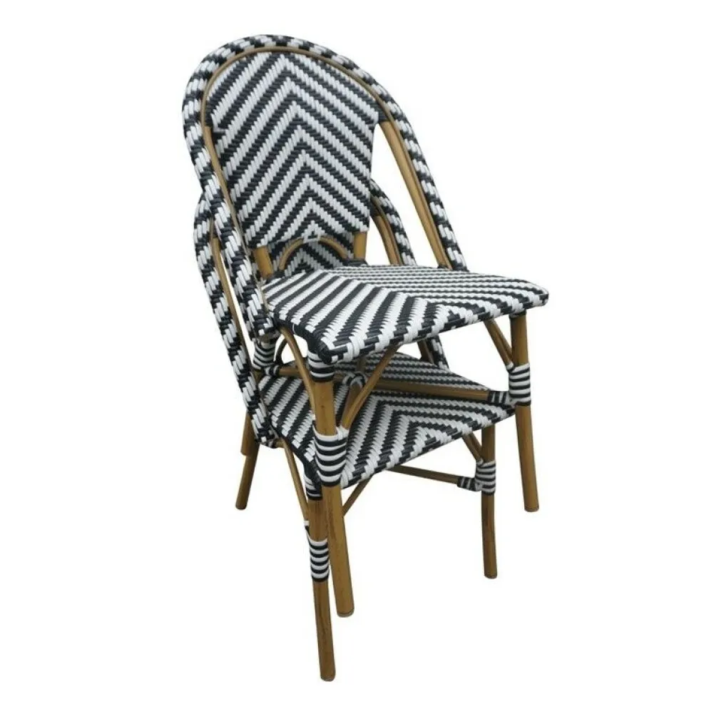 Rattan Terrassenstuhl Pariser Stil Schwarz/Weiss (2 Stück)