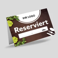 Reserviert-Tischschild Brown mit Uhrzeit-Feld & Logo (250 Stk.)