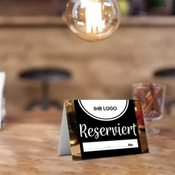 Reserviert-Tischschild Dark mit Uhrzeit-Feld & Logo (250 Stk.)