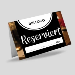 Reserviert-Tischschild Dark mit Uhrzeit-Feld & Logo (250 Stk.)