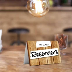 Reserviert-Tischschild Wood-Motiv mit Logo (250 Stk.)