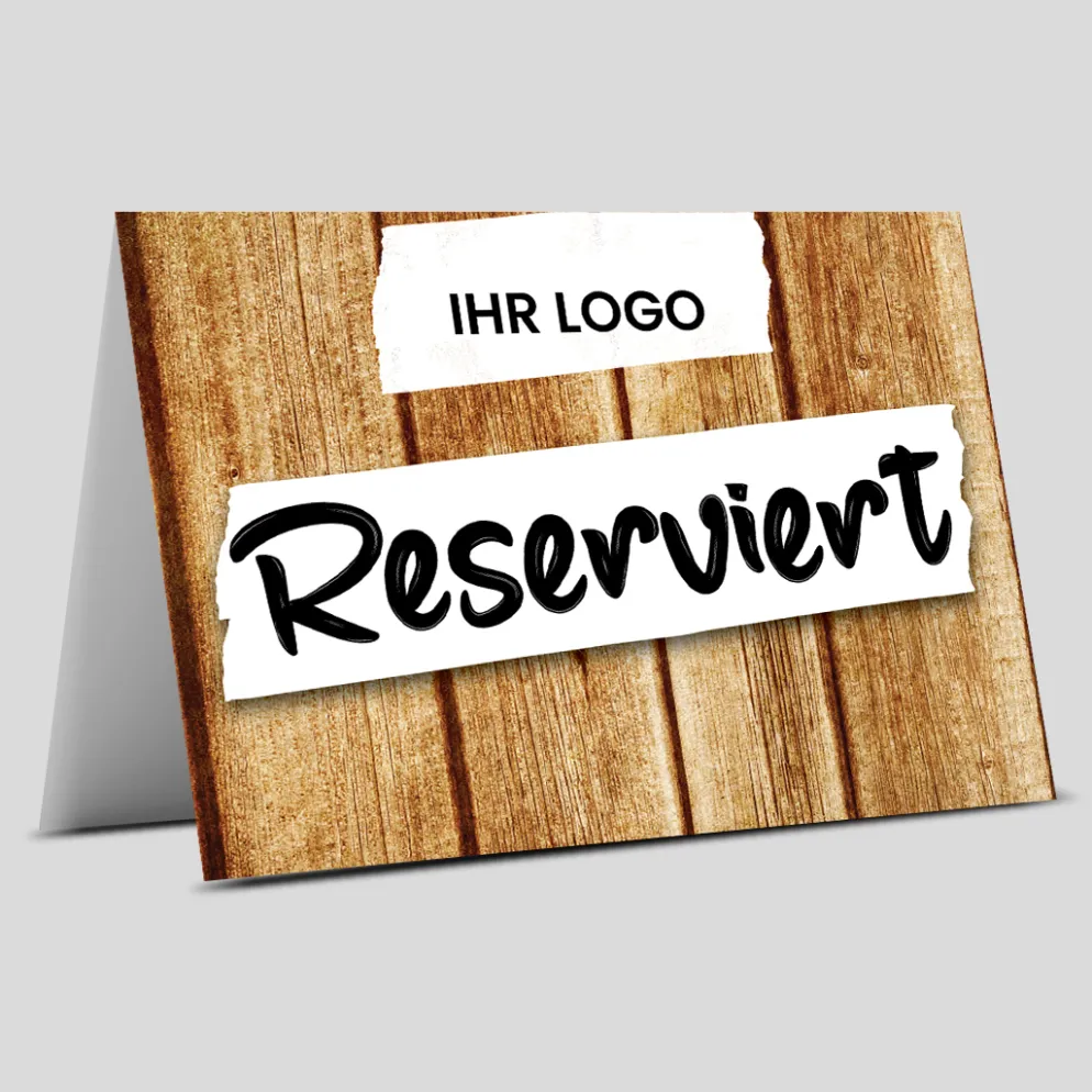 Reserviert-Tischschild Wood-Motiv mit Logo (250 Stk.)