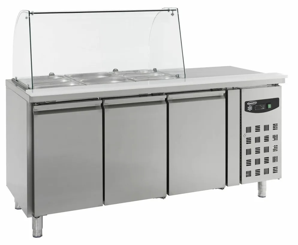 Saladette mit Glasaufsatz, 3 Türen 3x 1/1GN, Breite 1795mm