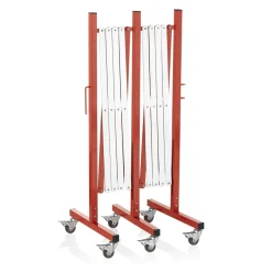 Scherensperre mit 6 Rollen, bis 4 m, rot/weiß, Aluminium