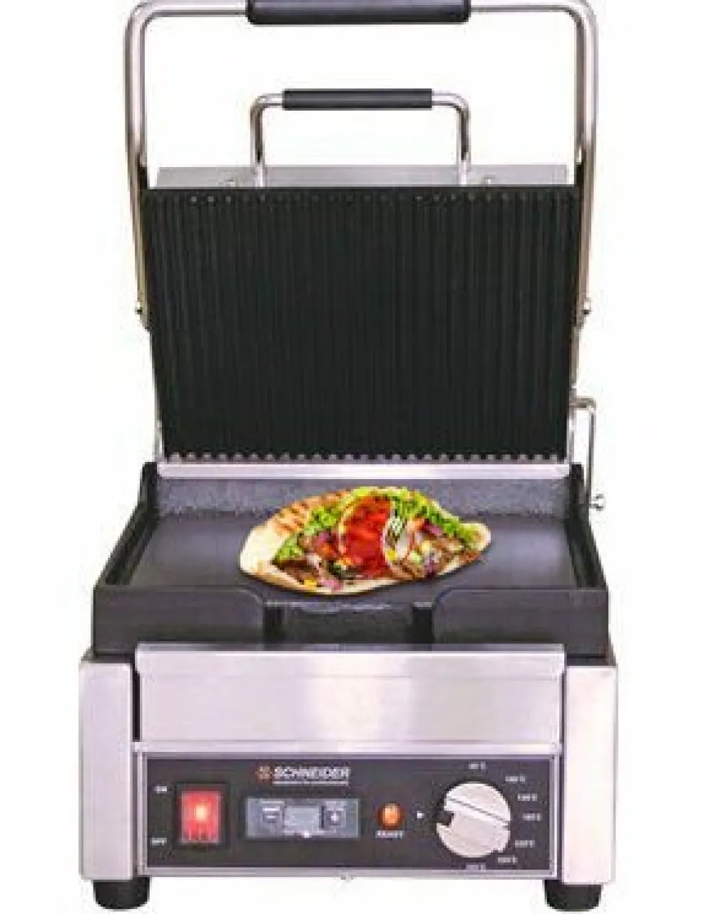 Schneider Edelstahl Kontaktgrill gerillt/glatt, Timer, Grillfläche 24x26cm