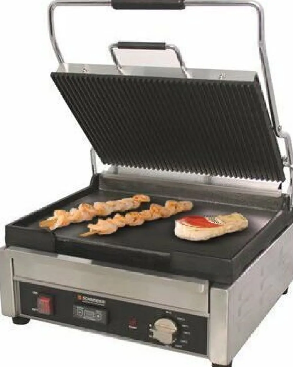 Schneider Edelstahl Kontaktgrill gerillt/glatt, Timer, große Grillfläche 29x38cm