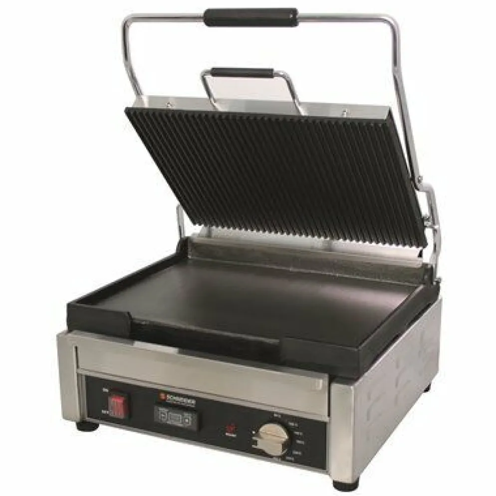 Schneider Edelstahl Kontaktgrill gerillt/glatt, Timer, große Grillfläche 29x38cm