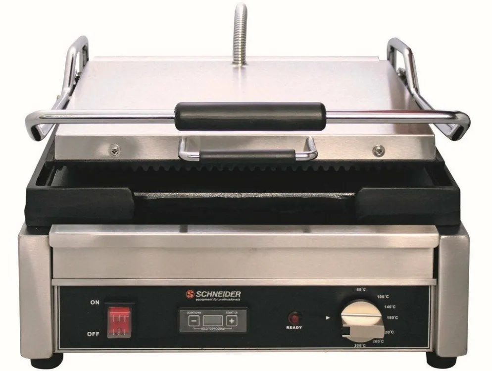 Schneider Edelstahl Kontaktgrill gerillt/glatt, Timer, große Grillfläche 29x38cm