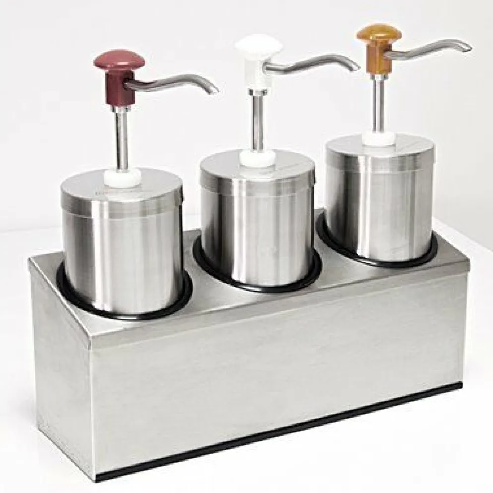 SCHNEIDER Saucenspender / Ketchup Mayo Senf Spender Edelstahl mit 3 Behältern 6,75L