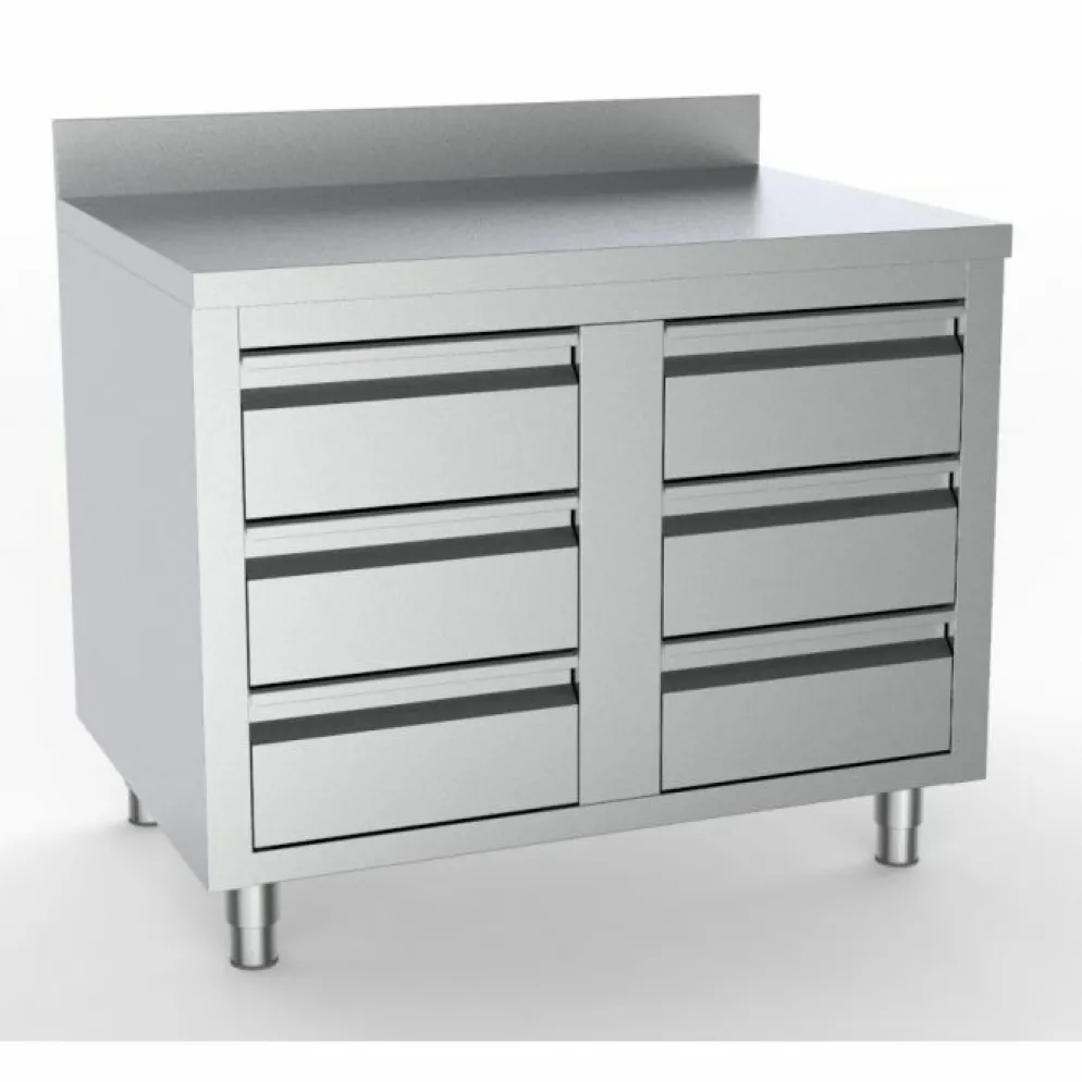 Schubladenschrank Arbeitstisch 6 Schubladen, Aufkantung 1000x700x850mm