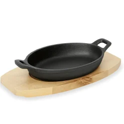 Servierpfanne IRON DINING, mit Holzuntersetzer, 24 x 17,5 x 5 cm, Gusseisen, Holz