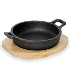 Servierpfanne IRON DINING, mit Holzuntersetzer, Ø 10 cm, Höhe 3 cm, Gusseisen, Holz