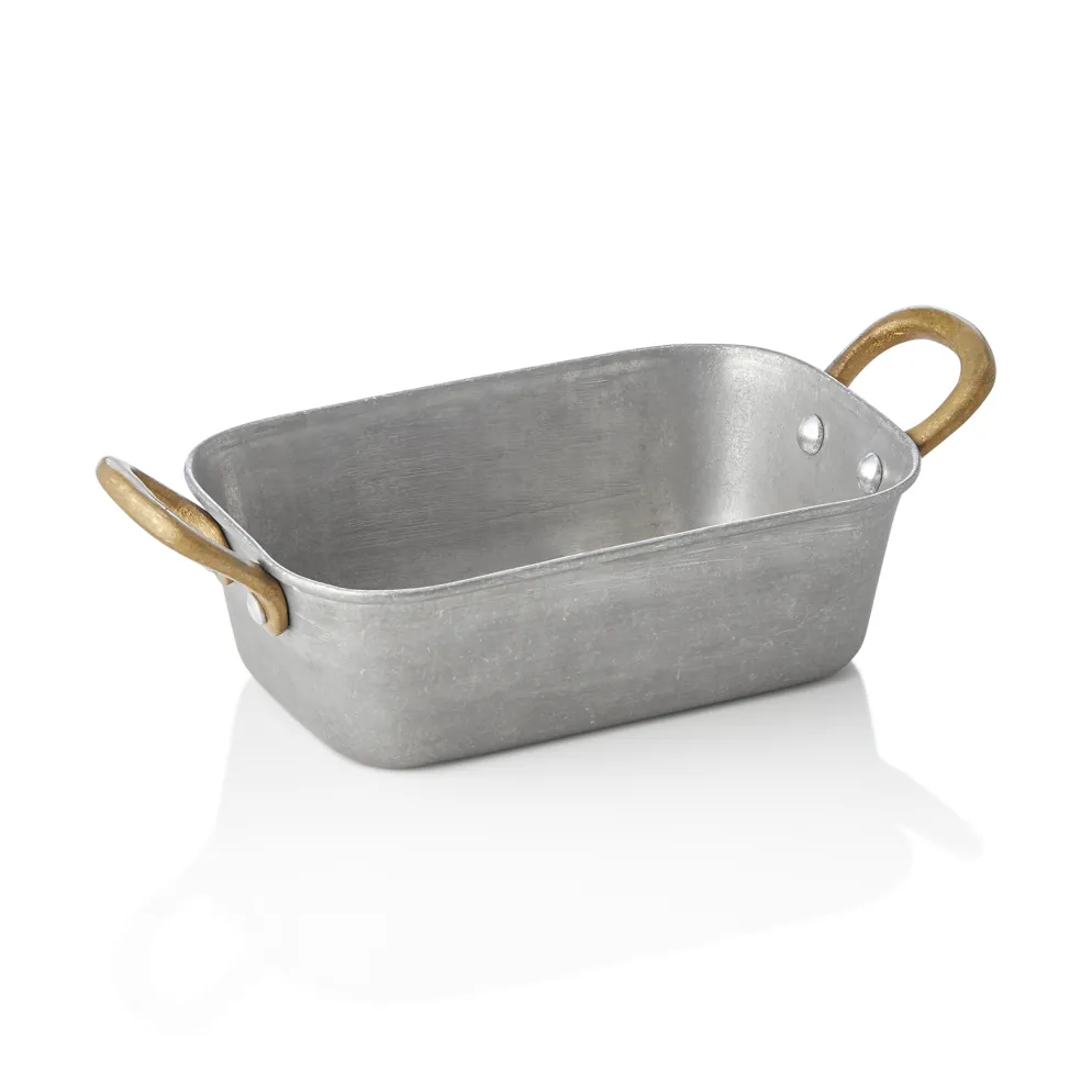 Servierpfanne STEEL & STYLE VINTAGE, mit 2 Messinggriffen, 15 x 9,5 x 4,5 cm, 370 ml, Chromnickelstahl