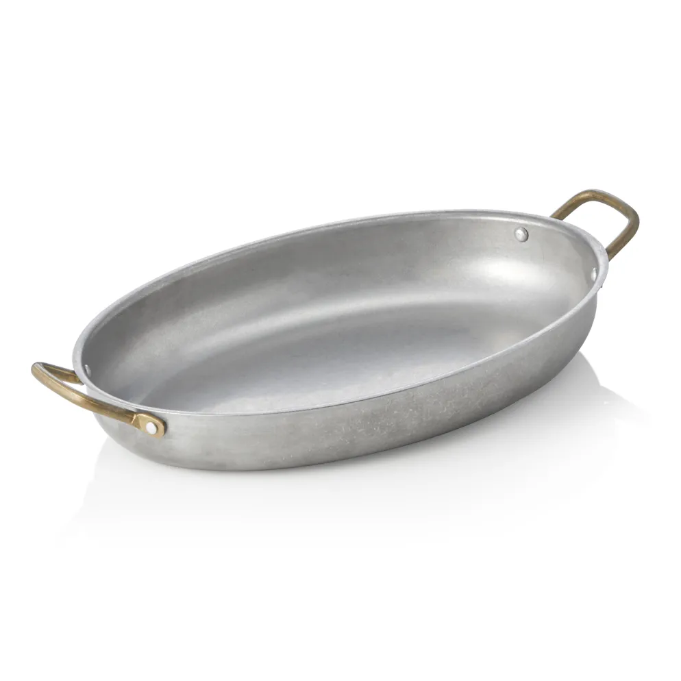 Servierpfanne STEEL & STYLE VINTAGE, mit 2 Messinggriffen, 31 x 22 x 4,5 cm, 1,4 Liter, Chromnickelstahl