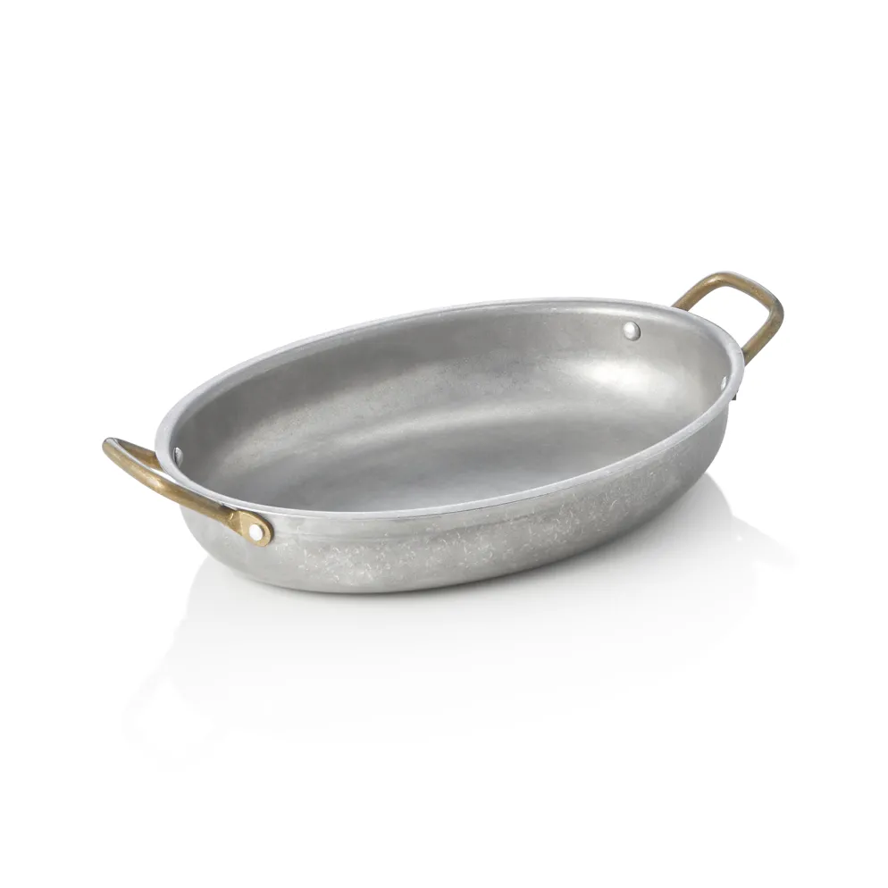 Servierpfanne STEEL & STYLE VINTAGE, mit 2 Messinggriffen, 26 x 20 x 4 cm, 1 Liter, Chromnickelstahl