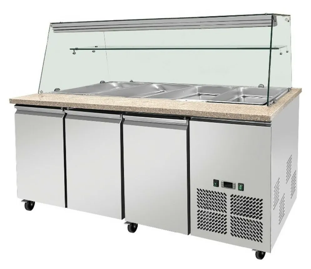 Skyrainbow Kühltheke für 5x GN1/1 mit Glasaufsatz, Glasablage, Breite 1880mm