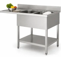 Spülcenter Edelstahl, 2 Becken rechts, Breite 1800x600mm