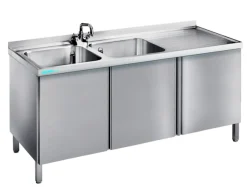 Spülschrank mit 2 Becken Links und Flügeltüren, 1500x600x850mm