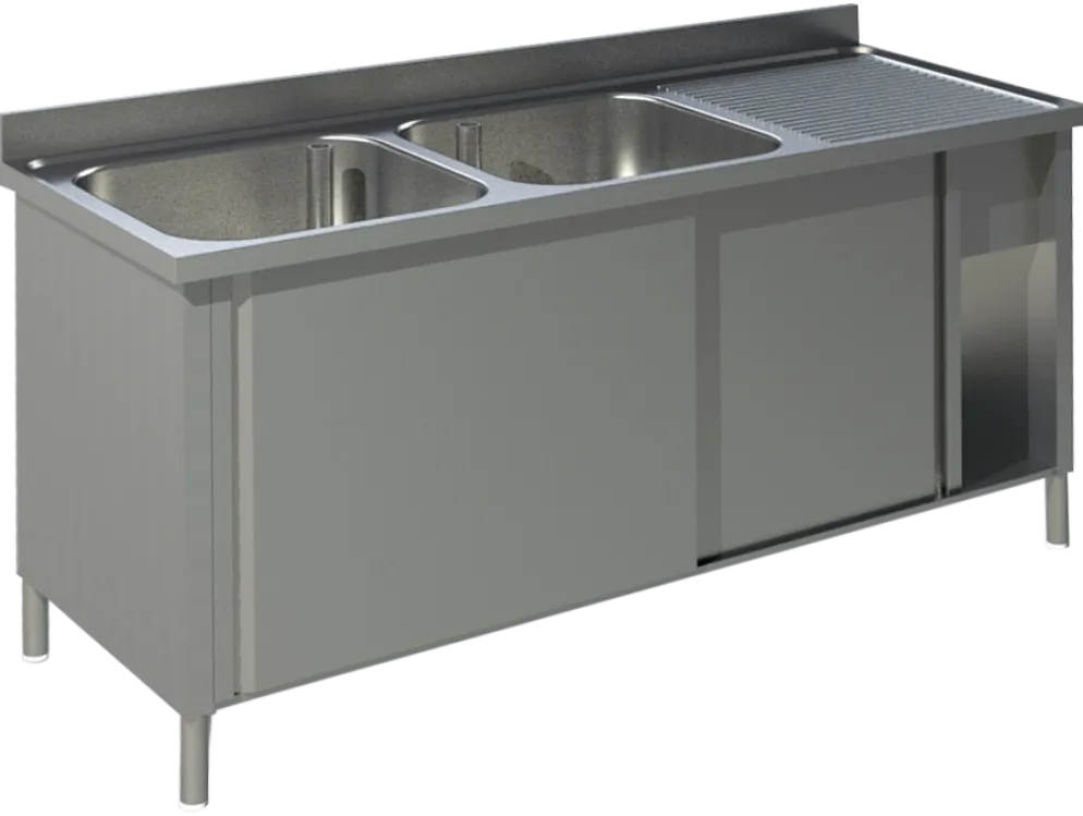 Spülschrank mit Schiebetüren B 140cm - Becken links