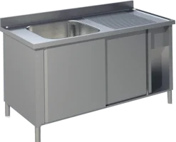 Spülschrank mit Schiebetüren B 140cm - Becken links