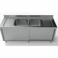 Spülschrank mit Schiebetüren, 2 Becken Mitte, 2000x700x850mm