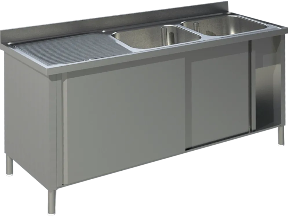 Spülschrank mit Schiebetüren B 140cm - Becken rechts