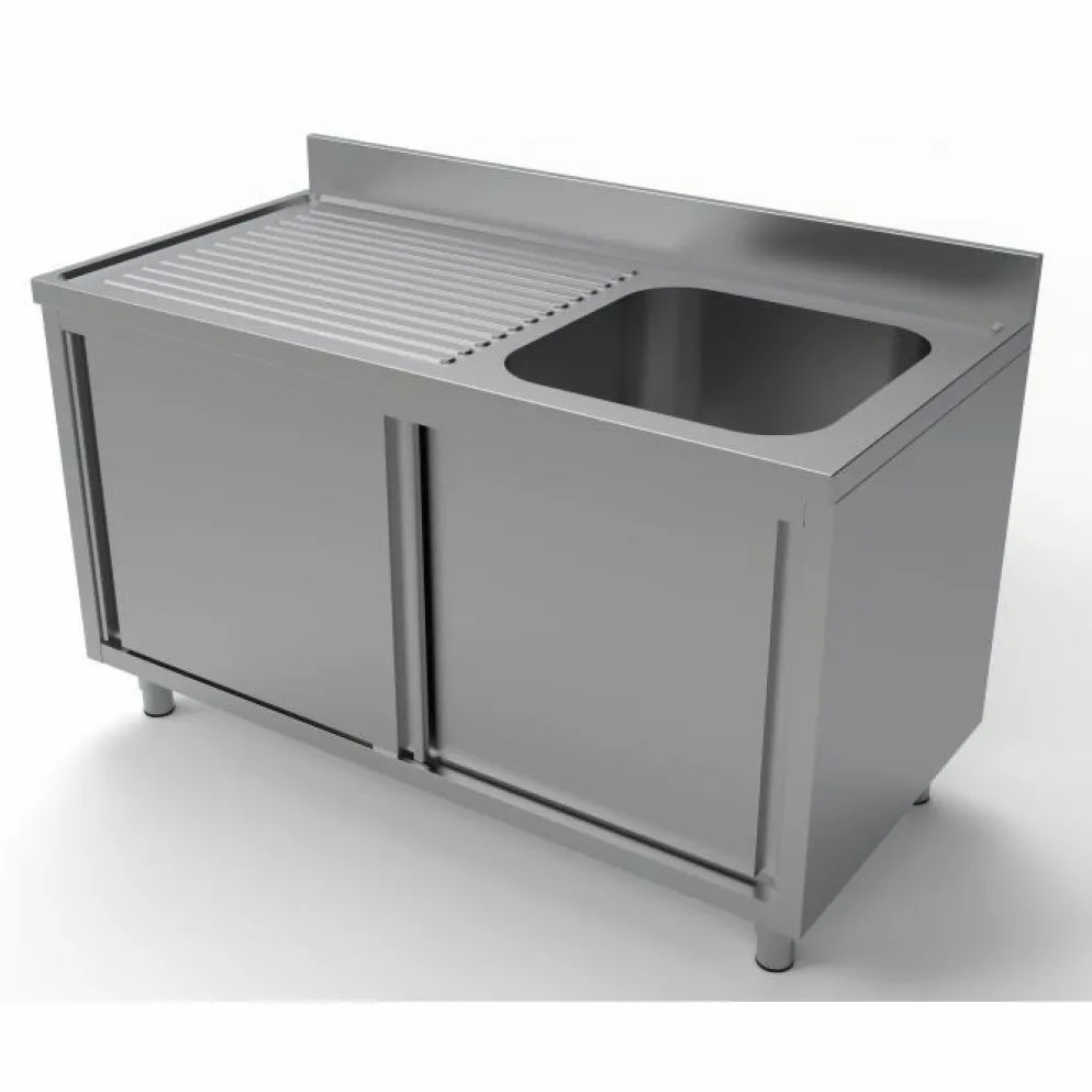 Spülschrank mit Schiebetüren, 1 Becken Rechts, 1400x700x850mm
