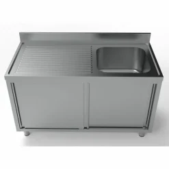 Spülschrank mit Schiebetüren, 1 Becken Rechts, 1400x700x850mm