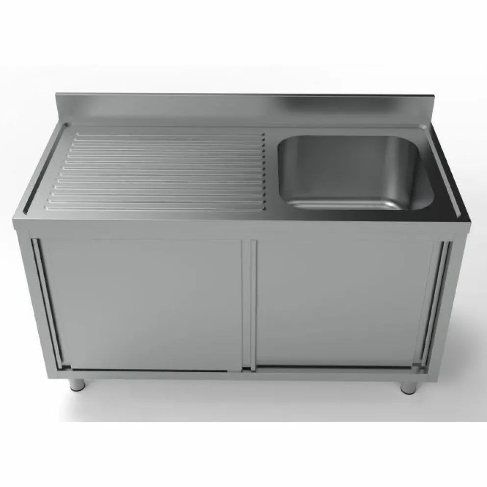 Spülschrank mit Schiebetüren, 1 Becken Rechts, 1400x700x850mm