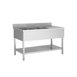 Spültisch, Breite 1600 mm, 2 Becken links, mit Aufkantung