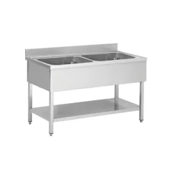 Spültisch, Breite 1000 mm, 2 Becken mittig, mit Aufkantung