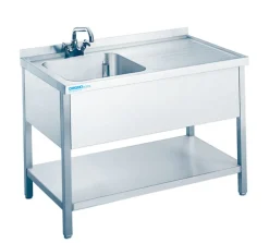 Spültisch mit 1 Becken Links, Unterbau offen, 1200x600x850/900mm