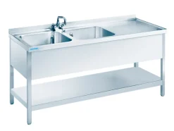 Spültisch mit 2 Becken Links, Unterbau offen, 1500x600x850mm