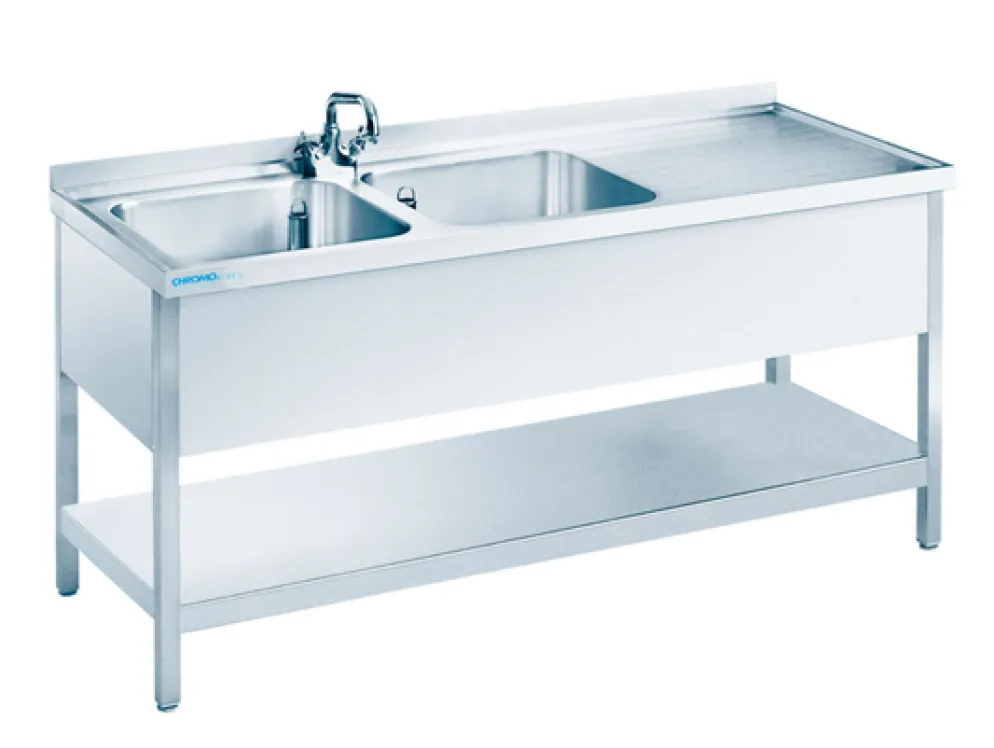 Spültisch mit 2 Becken Links, Unterbau offen, 1500x600x850mm