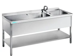 Spültisch mit 2 Becken Rechts, Unterbau offen, 1500x600x850mm