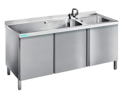 Spültisch mit 2 Becken Rechts und Flügeltüren, 1500x600x850mm