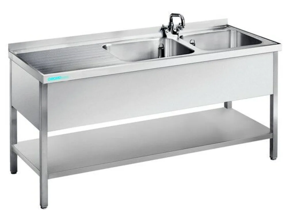 Spültisch mit 2 Becken Rechts, Unterbau offen,1900x700x850mm