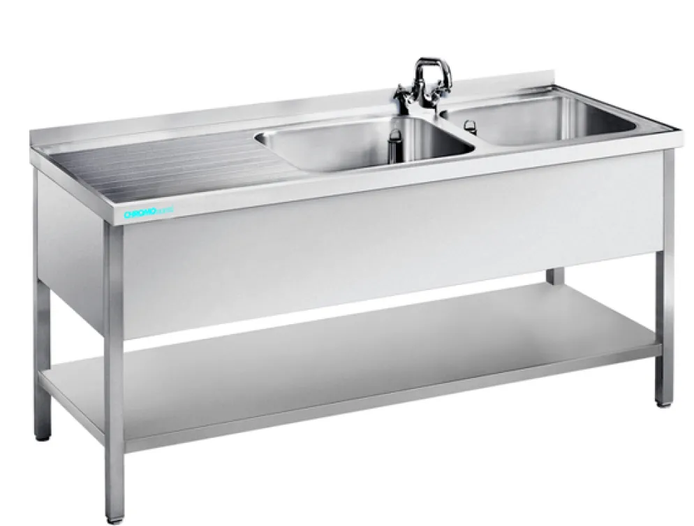 Spültisch mit 2 Becken Rechts, Unterbau offen, 1600x700x850mm